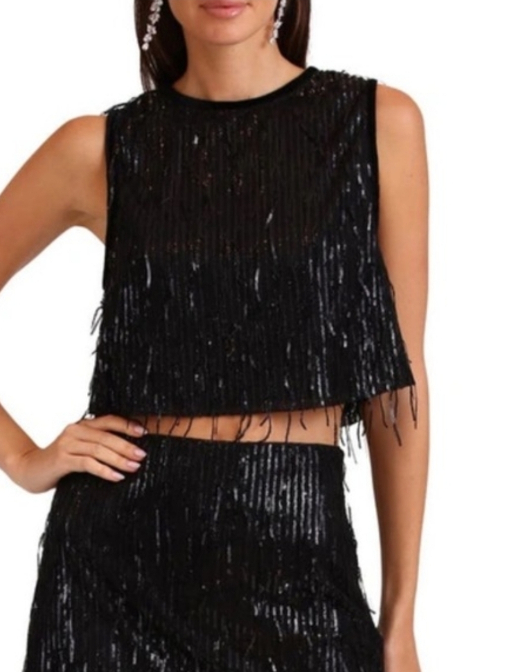 AVEC LES FILLES Sequin Pullover Tank Top In Black Size Large NWOT